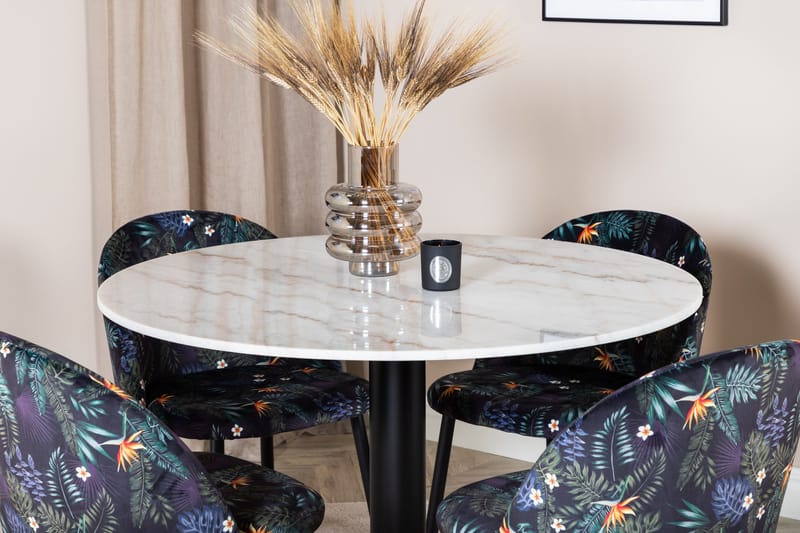 Admira Matgrupp 106 cm Runt Marmor inkl 4 Sedavi Stolar - Vit/Svart/Blå - Möbler - Matplats - Matgrupp & matbord med stolar