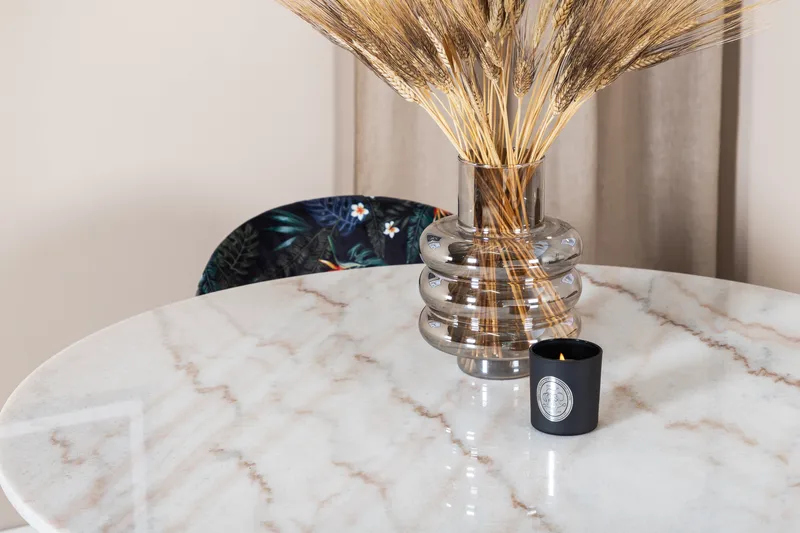 Admira Matgrupp 106 cm Runt Marmor inkl 4 Sedavi Stolar - Vit/Svart/Blå - Möbler - Matplats - Matgrupp & matbord med stolar