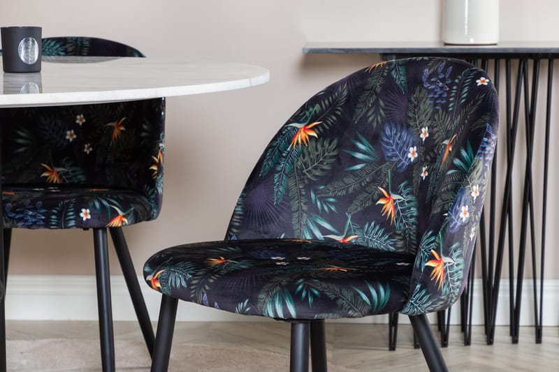 Admira Matgrupp 106 cm Runt Marmor inkl 4 Sedavi Stolar - Vit/Svart/Blå - Möbler - Matplats - Matgrupp & matbord med stolar