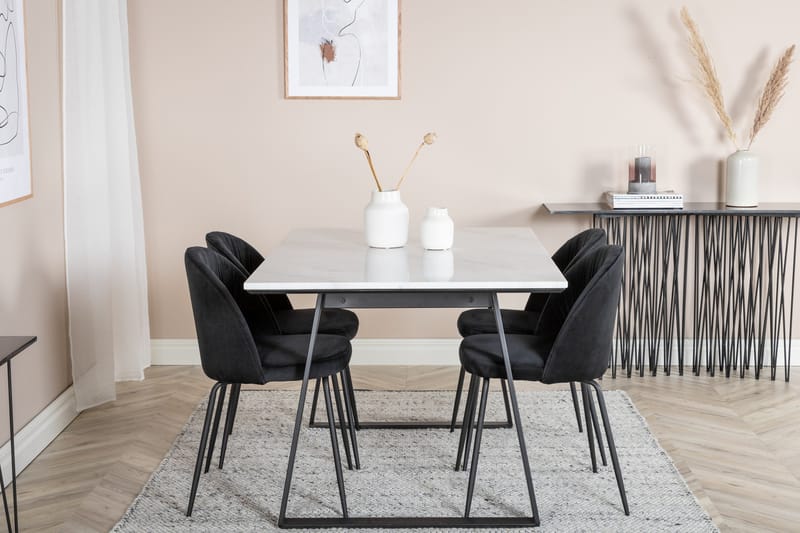 Admira Matgrupp 140 cm inkl 4 Foyos Stolar - Marmor/Vit/Svart - Möbler - Matplats - Matgrupp & matbord med stolar