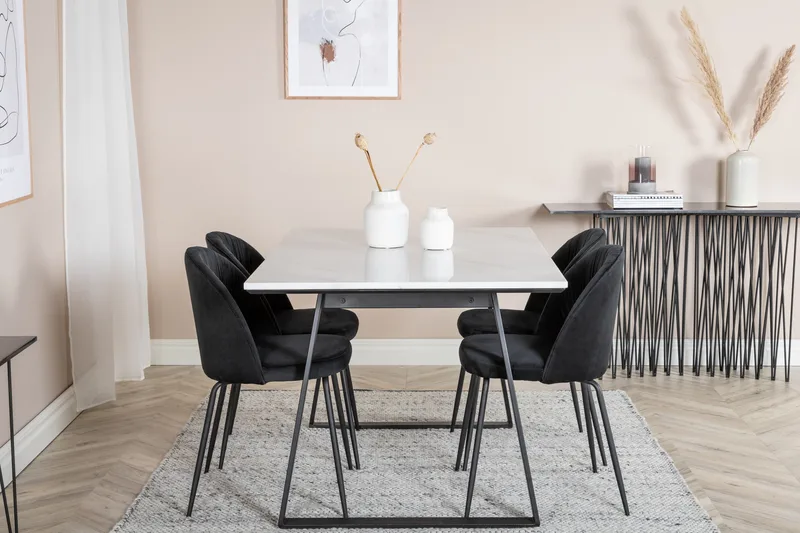 Admira Matgrupp 140 cm inkl 4 Foyos Stolar - Marmor/Vit/Svart - Möbler - Matplats - Matgrupp & matbord med stolar