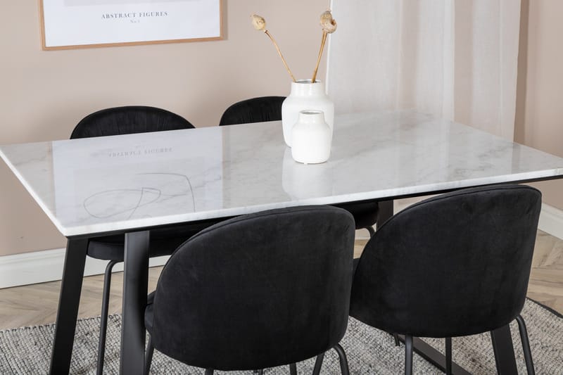 Admira Matgrupp 140 cm inkl 4 Foyos Stolar - Marmor/Vit/Svart - Möbler - Matplats - Matgrupp & matbord med stolar