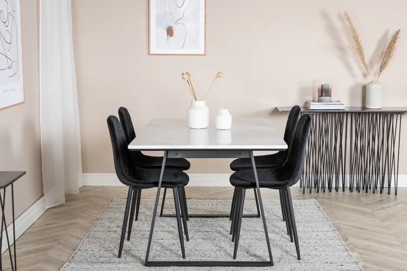 Admira Matgrupp 140 cm inkl 4 Ypas Stolar - Marmor/Vit/Svart - Möbler - Matplats - Matgrupp & matbord med stolar