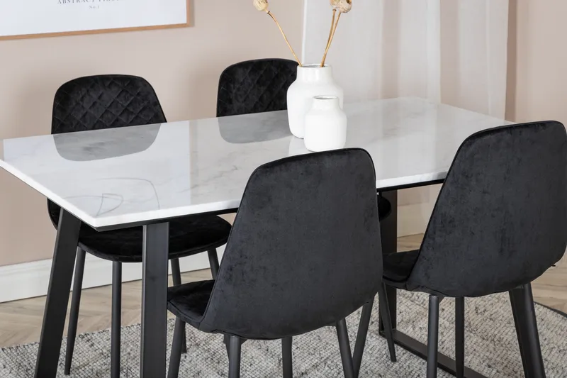Admira Matgrupp 140 cm inkl 4 Ypas Stolar - Marmor/Vit/Svart - Möbler - Matplats - Matgrupp & matbord med stolar