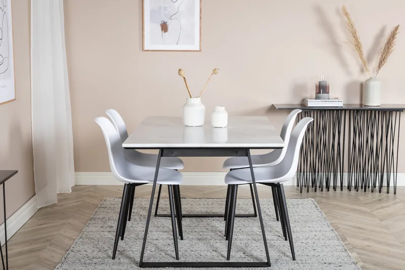 Admira Matgrupp 140 cm inkl 4 Ypas Stolar - Marmor/Vit/Svart - Möbler - Matplats - Matgrupp & matbord med stolar