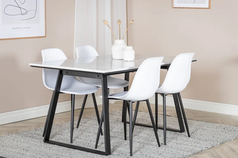 Admira Matgrupp 140 cm inkl 4 Ypas Stolar - Marmor/Vit/Svart - Möbler - Matplats - Matgrupp & matbord med stolar