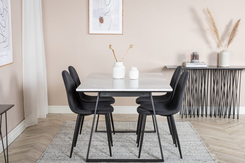 Admira Matgrupp 140 cm inkl 4 Ypas Stolar - Marmor/Vit/Svart - Möbler - Matplats - Matgrupp & matbord med stolar