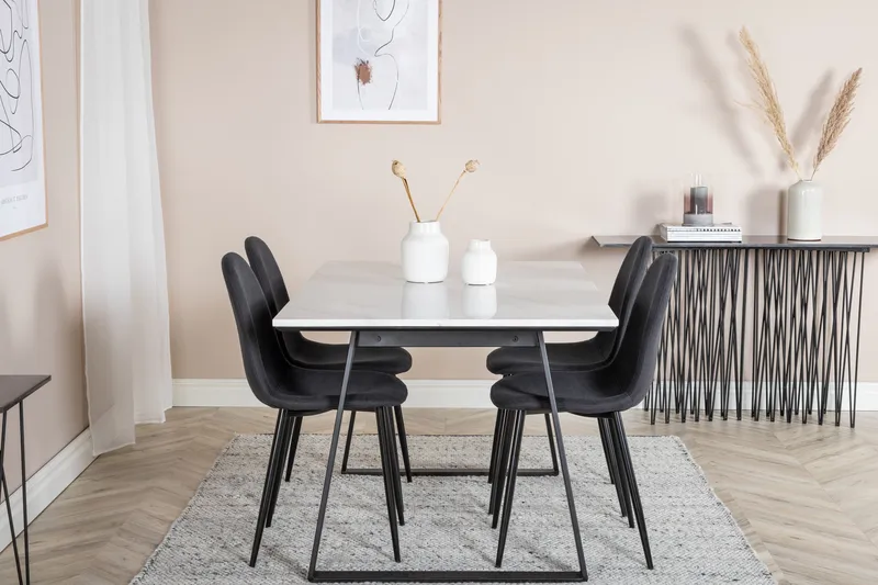 Admira Matgrupp 140 cm inkl 4 Ypas Stolar - Marmor/Vit/Svart - Möbler - Matplats - Matgrupp & matbord med stolar