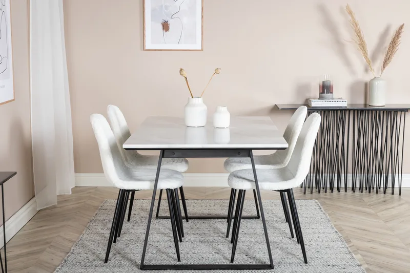 Admira Matgrupp 140 cm inkl 4 Ypas Stolar - Marmor/Vit/Svart - Möbler - Matplats - Matgrupp & matbord med stolar