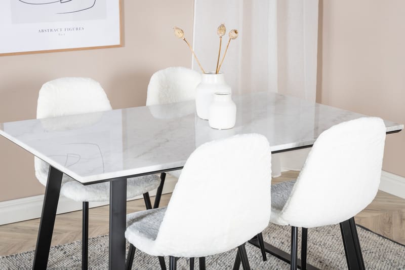 Admira Matgrupp 140 cm inkl 4 Ypas Stolar - Marmor/Vit/Svart - Möbler - Matplats - Matgrupp & matbord med stolar