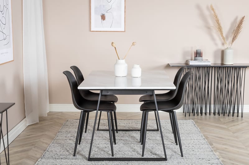 Admira Matgrupp 140 cm inkl 4 Ypas Stolar - Marmor/Vit/Svart - Möbler - Matplats - Matgrupp & matbord med stolar