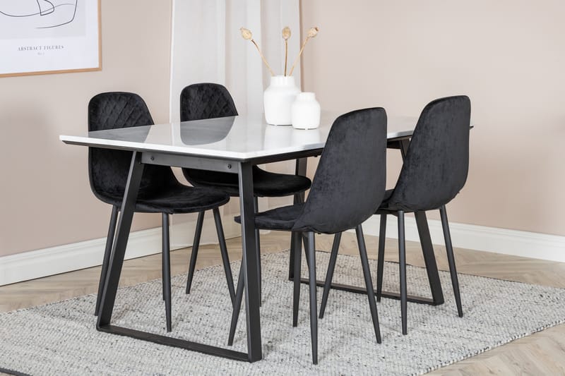 Admira Matgrupp 140 cm inkl 4 Ypas Stolar - Marmor/Vit/Svart - Möbler - Matplats - Matgrupp & matbord med stolar