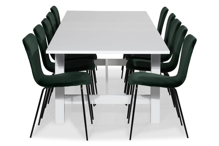 ALLIE Bord Förlängningsbart 240 Vit + 10 MILVA Stol Sammet G - Matgrupp & matbord med stolar