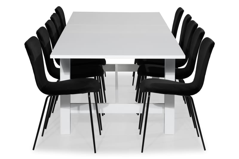 ALLIE Bord Förlängningsbart 240 Vit + 10 MILVA Stol Sammet S - Matgrupp & matbord med stolar