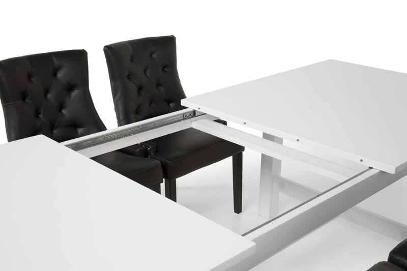 ALLIE Matbord 240/300 Vit + 6 CARMINE Fåtölj Svart - Matgrupp & matbord med stolar