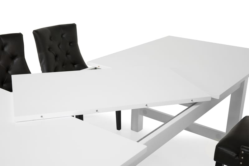 ALLIE Matbord 240/300 Vit + 6 CARMINE Fåtölj Svart - Matgrupp & matbord med stolar