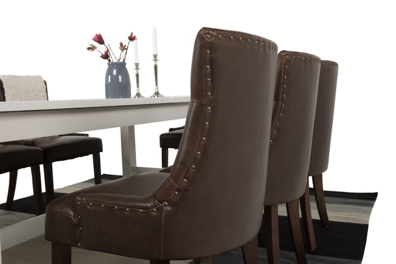 ALLIE Matbord 240/300 Vit + 8 CARMINE Fåtölj Brun - Matgrupp & matbord med stolar