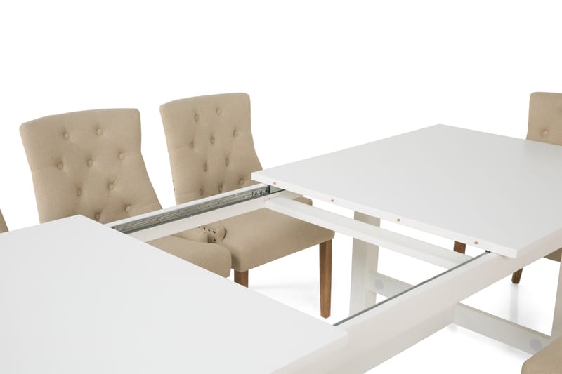 ALLIE Matbord 240/300 Vit + 8 COLFAX Fåtölj Beige - Matgrupp & matbord med stolar