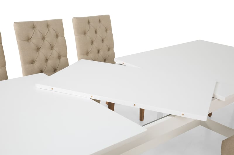 ALLIE Matbord 240/300 Vit + 8 JENCA Stol Beige - Matgrupp & matbord med stolar