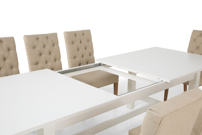 ALLIE Matbord 240/300 Vit + 8 JENCA Stol Beige - Matgrupp & matbord med stolar