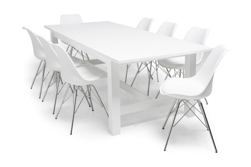 ALLIE Matbord 240/300 Vit + 8 ZENIT Stol Vit/Krom - Matgrupp & matbord med stolar