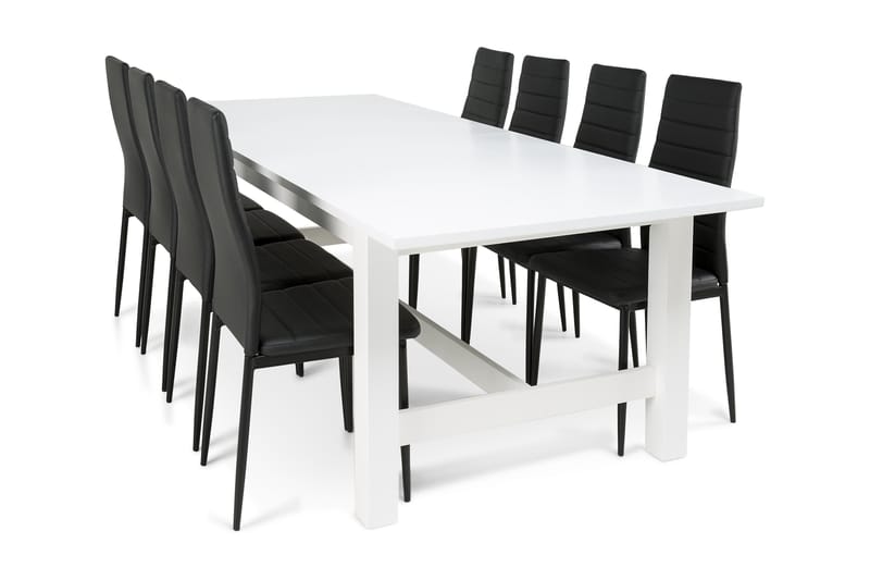 ALLIE Matbord 240/300 Vit Vit + 8 TEKLA Stol Svart - Matgrupp & matbord med stolar