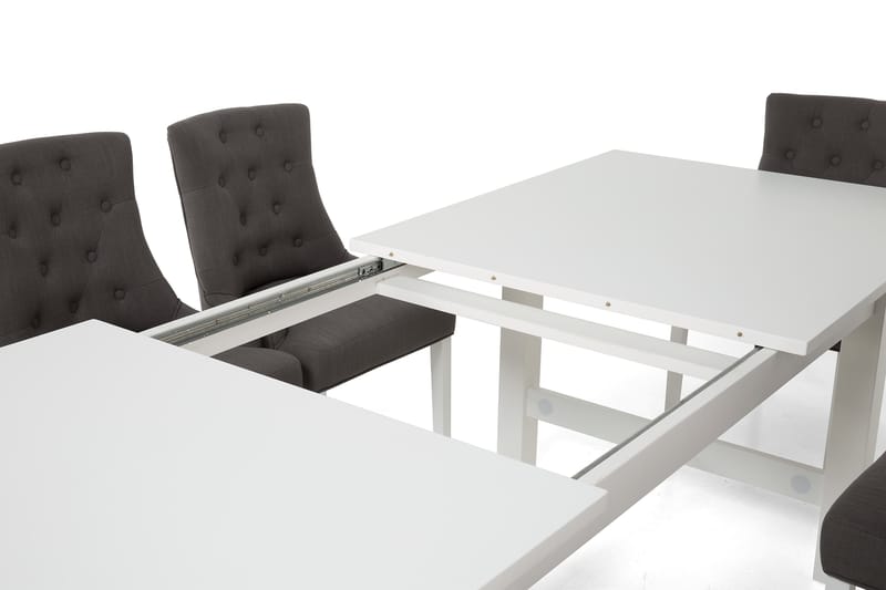 ALLIE Matbord 240+60 Vit + 8 COLFAX Fåtölj Grå - Matgrupp & matbord med stolar
