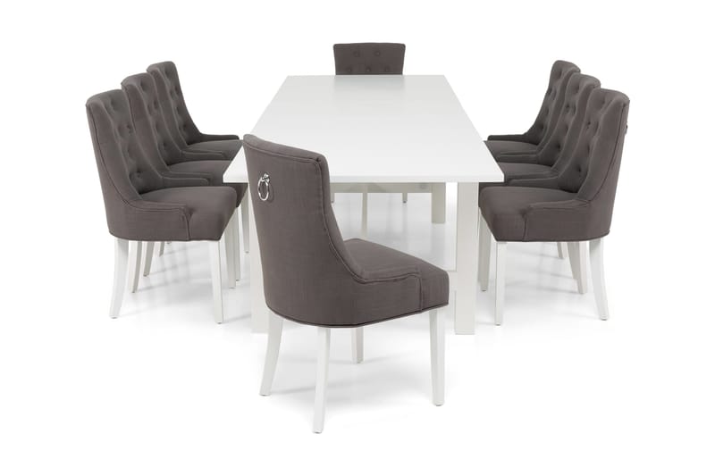 ALLIE Matbord 240+60 Vit + 8 COLFAX Fåtölj Grå - Matgrupp & matbord med stolar
