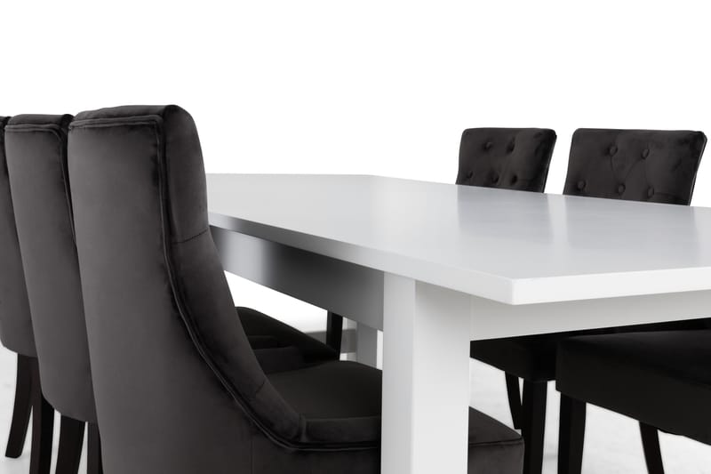 ALLIE Matbord + 6 COLFAX Stol Vit/Grå Sammet - Matgrupp & matbord med stolar