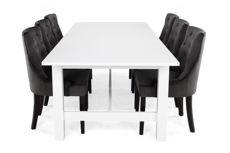 ALLIE Matbord + 6 COLFAX Stol Vit/Grå Sammet - Matgrupp & matbord med stolar