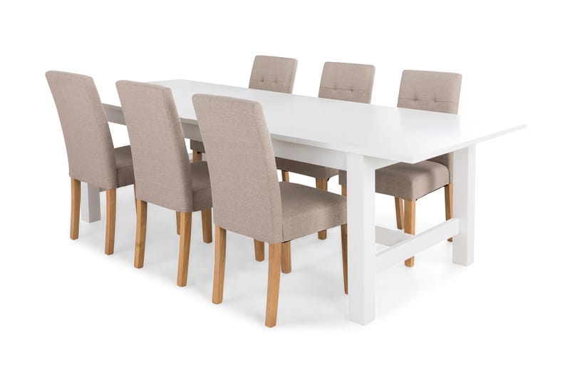 ALLIE Matbord + 6 STILO Stol Vit/Beige/Ek - Matgrupp & matbord med stolar