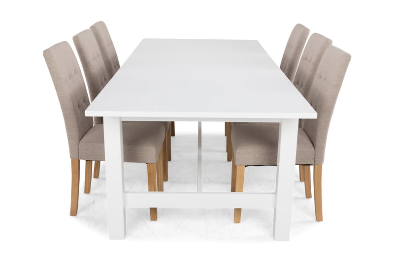 ALLIE Matbord + 6 STILO Stol Vit/Beige/Ek - Matgrupp & matbord med stolar