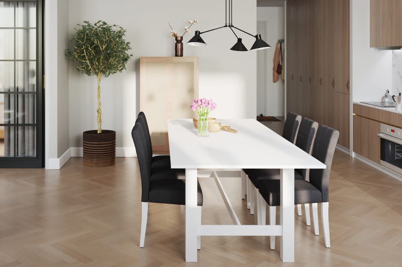 ALLIE Matbord + 6 STILO Stol Vit/Mörkgrå - Matgrupp & matbord med stolar