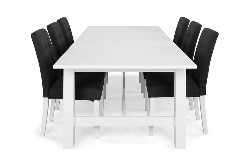 ALLIE Matbord + 6 STILO Stol Vit/Mörkgrå - Matgrupp & matbord med stolar