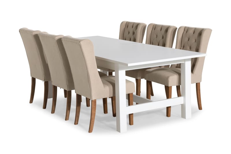 ALLIE Matgrupp Förlängningsbar 240 + 6 SELMA Stol Vit/Beige - Matgrupp & matbord med stolar