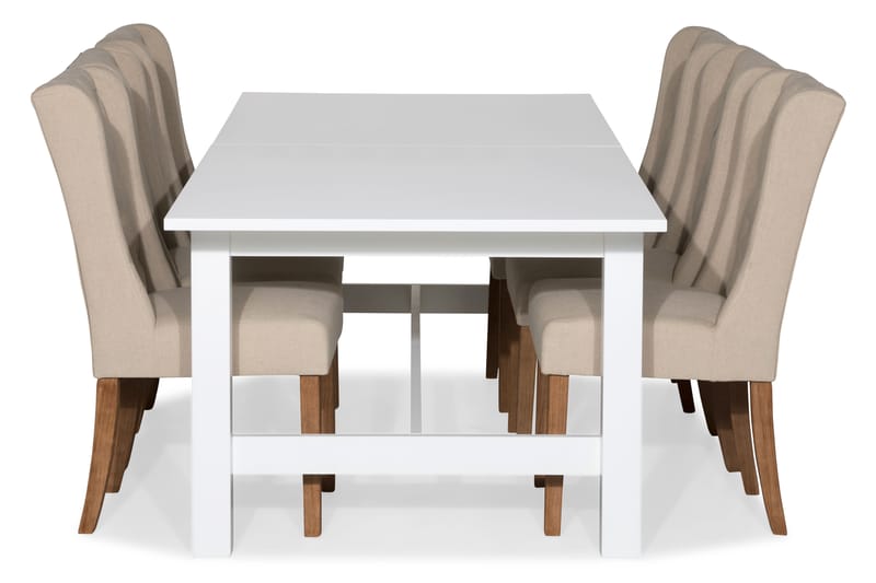 ALLIE Matgrupp Förlängningsbar 240 + 6 SELMA Stol Vit/Beige - Matgrupp & matbord med stolar