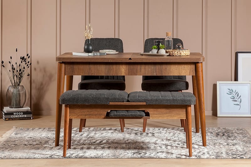 ALLMARAS Matgrupp 4 delar 75 cm Valnöt/Antracit - Möbler - Matplats - Matgrupp & matbord med stolar