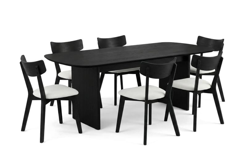 Alma Matgrupp 220 cm rektangulärt i Svart med 6 Amelia Matstolar med Dyna - Svart/Beige - Möbler - Matplats - Matgrupp & matbord med stolar