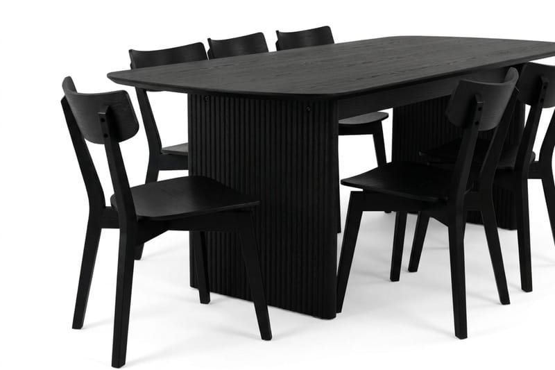 Alma Matgrupp 220 cm rektangulärt i Svart med 6 Amelia Matstolar - Svart - Möbler - Matplats - Matgrupp & matbord med stolar