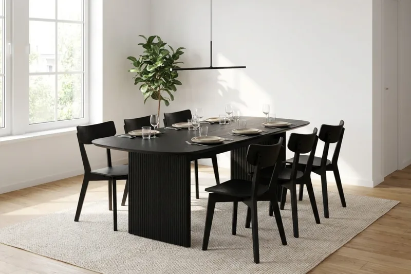 Alma Matgrupp 220 cm rektangulärt i Svart med 6 Amelia Matstolar - Svart - Möbler - Matplats - Matgrupp & matbord med stolar