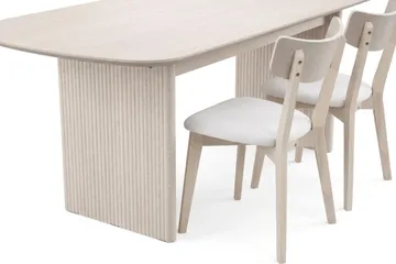 Alma Matgrupp 220 cm rektangulärt Vitlaserad med 6 Amelia Matstolar med Dyna - Vitlaserad/Beige - Möbler - Matplats - Matgrupp & matbord med stolar