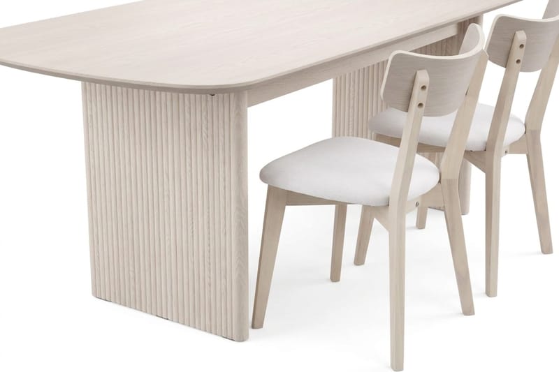 Alma Matgrupp 220 cm rektangulärt Vitlaserad med 6 Amelia Matstolar med Dyna - Vitlaserad/Beige - Möbler - Matplats - Matgrupp & matbord med stolar
