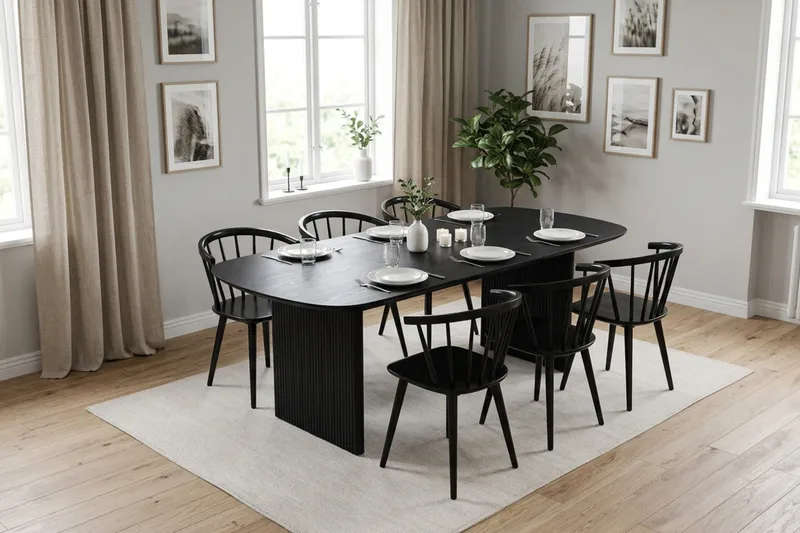 Alma Matgrupp rektangulärt 180 cm Svart med 6 Tyrö Matstolar - Svart - Möbler - Matplats - Matgrupp & matbord med stolar