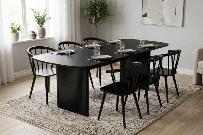 Alma Matgrupp rektangulärt 220 cm Svart med 6 Tyrö Matstolar - Svart - Möbler - Matplats - Matgrupp & matbord med stolar