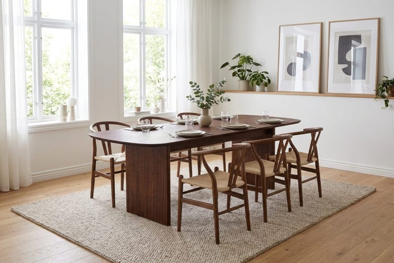 Alma Matgrupp rektangulärt 220 cm Valnöt med 6 Dastoori Matstolar - Valnöt - Möbler - Matplats - Matgrupp & matbord med stolar