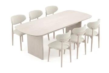 Alma Matgrupp rektangulärt 220 cm Vitlaserad med 6 Molly Matstolar - Vitlaserad - Möbler - Matplats - Matgrupp & matbord med stolar