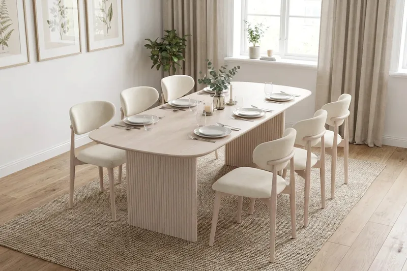 Alma Matgrupp rektangulärt 220 cm Vitlaserad med 6 Molly Matstolar - Vitlaserad - Möbler - Matplats - Matgrupp & matbord med stolar