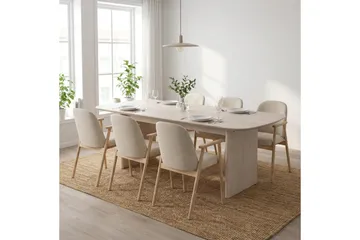 Alma Matgrupp rektangulärt 220 cm Vitlaserad med 6 Reciclar Matstolar - Vitlaserad ek - Möbler - Matplats - Matgrupp & matbord med stolar
