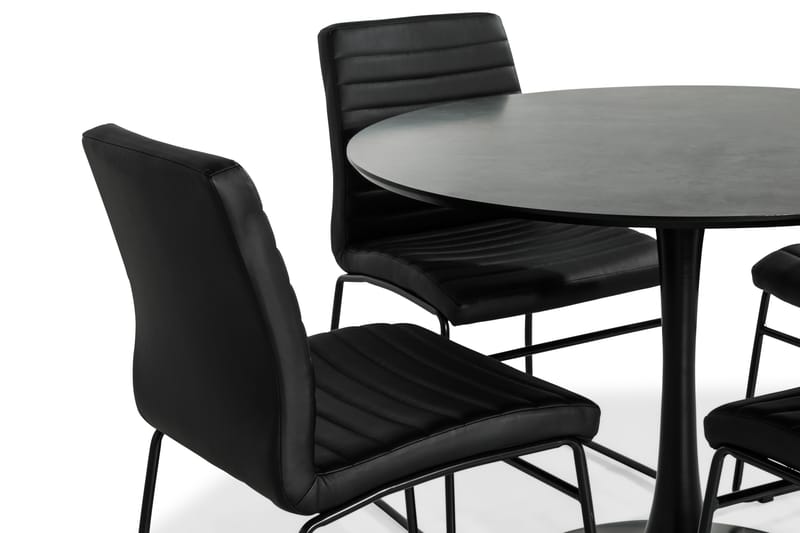 ANANTA Bord Grå 100 Rund + 4 FRIO Stol Svart PU/Metall - Matgrupp & matbord med stolar