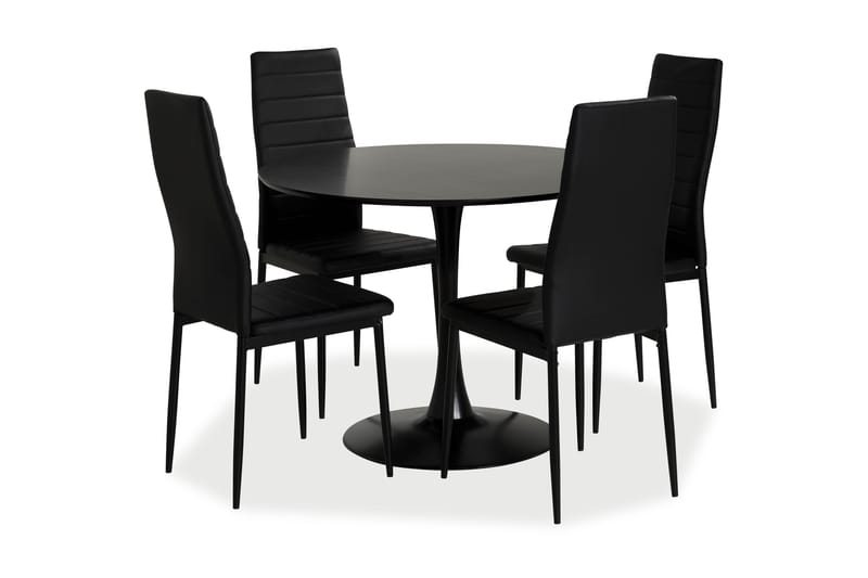 ANANTA Bord Grå 100 Rund + 4 TEKLA Stol Svart/Metall - Matgrupp & matbord med stolar